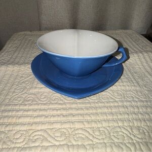 Discontinued Vintage Mary Kay Blue Teacup and Saucer. Valentine tea time.